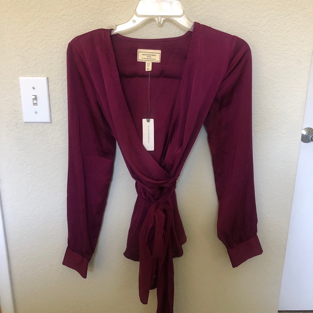 Anthropologie Raspberry Wrap Top